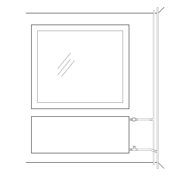 Illustration 2 : Un radiateur correctement dimensionné possède une grande surface rayonnant la chaleur. Le remplacement du radiateur est simplifié lorsque les tuyaux de raccordement entre les colonnes montantes et les robinets de radiateurs sont remplacés.